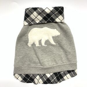 Top Paw Dog Clothes Plaid Grey Black Check Sweatshirt With Bear Snap Closure